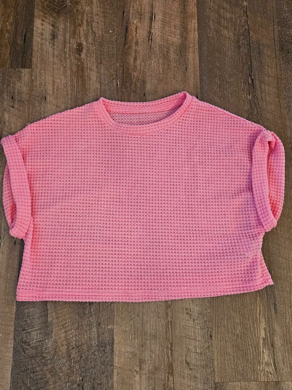 SHEIN Pink Waffle Knit Cropped Short Sleeve Top Size Small